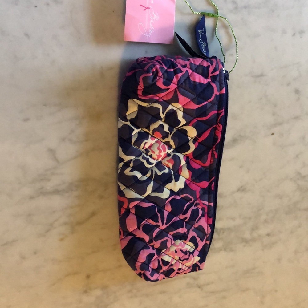 Vera Bradley makeup brush / pencil zippered bag in a blue and pink floral design